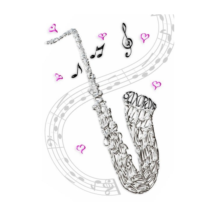 Handgemaakte saxofoon viering kaart met kalligrafie ontwerp