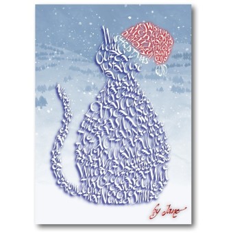 Christmas Cat Calligraphy Card