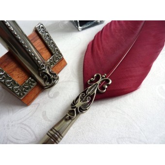 Bortoletti black feather quill dip pen inkwell & pen holder 2