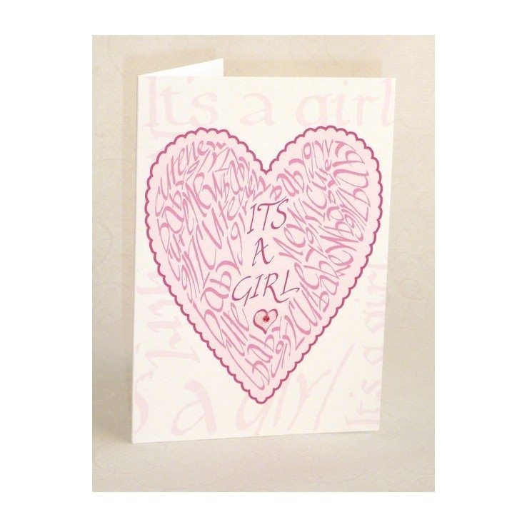 Handgemaakte nieuwe babymeisjeskaart met roze tonen
