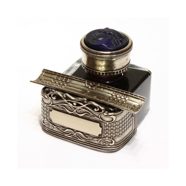 Bortoletti Cal60 Vivaldi bronze and glass inkwell with cameo lid