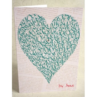Love heart green greeting card by Calligraphy Arts