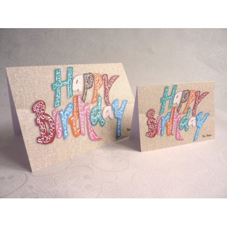 Mehrfarbige Happy Birthday Calligraphy-Karte von Jane Lappage