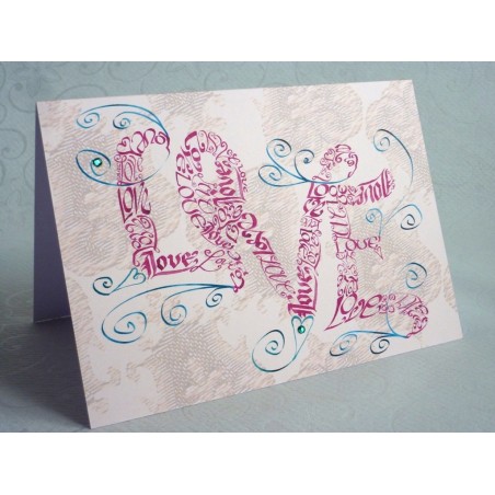 Elegant handmade greeting card featuring the word Love