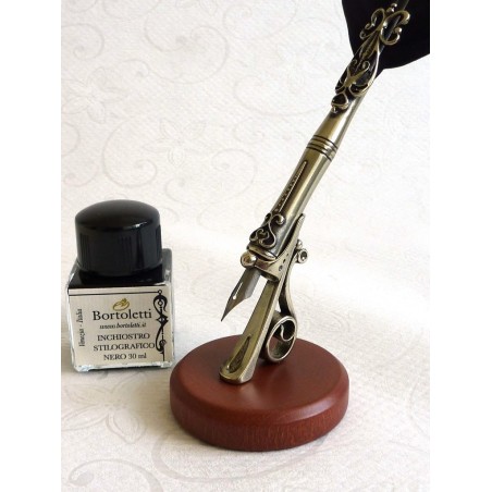 Bortoletti Pen de plume d'oie avec support plaqué nickel-argent