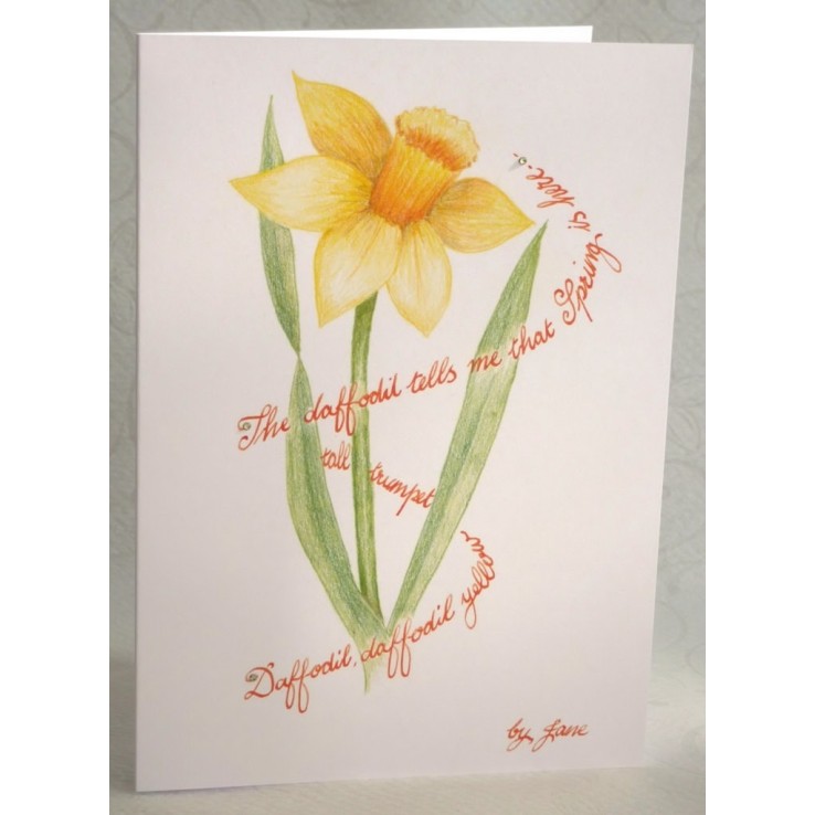 Hand-drawn gele narcis wenskaart met kalligrafie-formulering