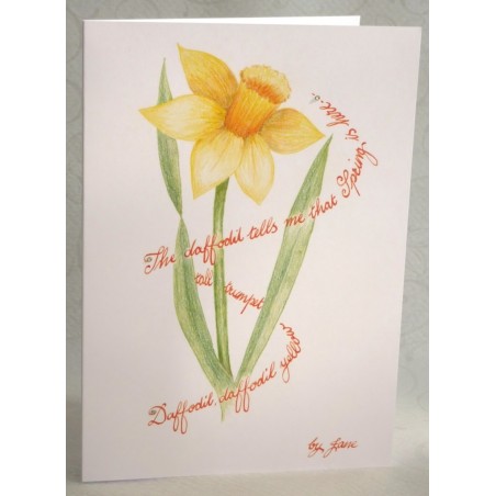 Hand-drawn gele narcis wenskaart met kalligrafie-formulering