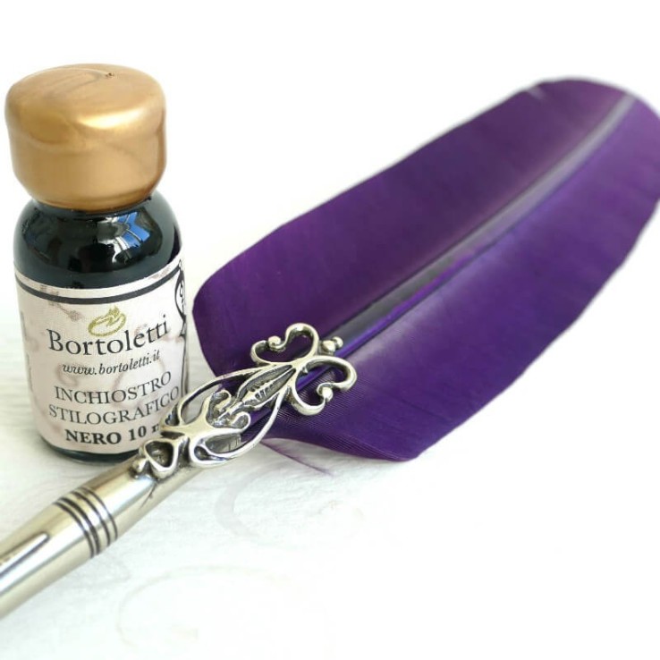 Bortoletti classic purple feather dip pen set80 with 2 nibs and ink