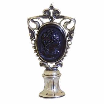Blue Cameo Murano Glas Wachssiegel mit Frau Gesicht von Bortoletti 2