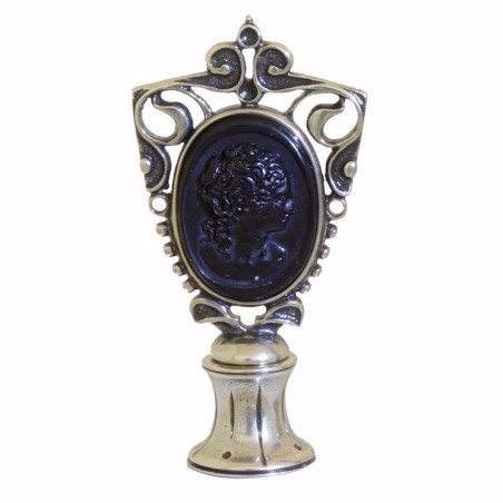 Noir Cameo Murano Glass Cire Sceau de la Femme avec le visage de la femme Bortoletti
