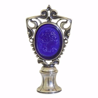 Blue Cameo Murano Glass Wax Seal met Woman's Face door Bortoletti