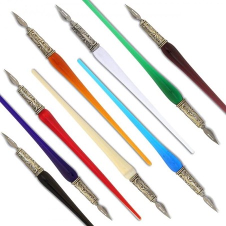 All nine Bortoletti Pisani Murano glass calligraphy pens displayed together