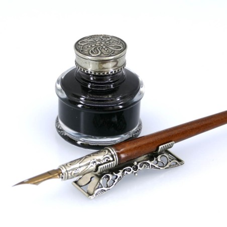 Bortoletti writing set with wooden pen and glass inkwell