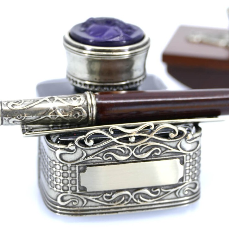 Bortoletti Corner writing set with glass paste cameo lid
