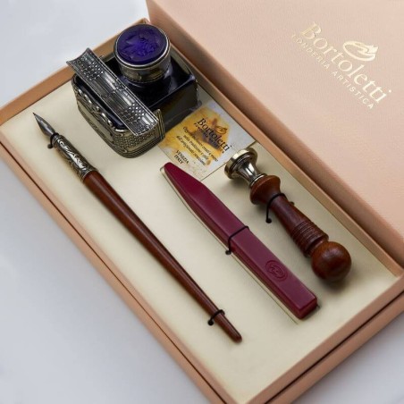 Bortoletti Sospiri Houten pen en wax Seal Set met bronzen inktwell