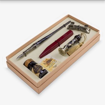 Black Leopardi Murano glass pen and wax seal set by Bortoletti
