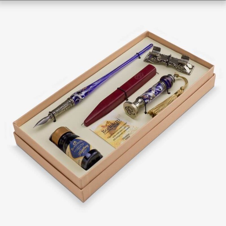 Blue Leopardi Penna in vetro di Murano e tenuta a cera impostata da Bortoletti