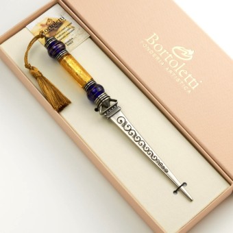 Bortoletti Casanova letter opener with Murano gold leaf pearl