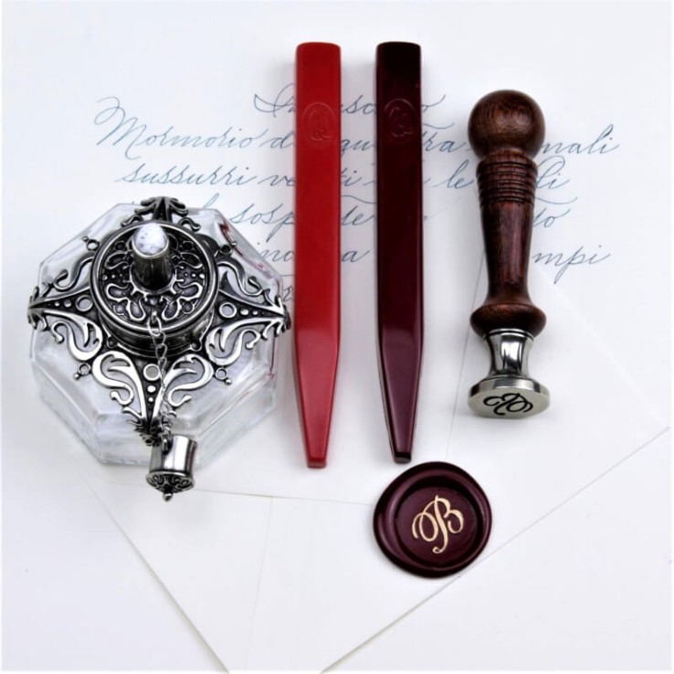 Rialto Bortoletti wax seal kit with sealing wax and ornate burner