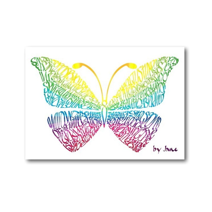 Colourful butterfly greeting card with calligraphic design