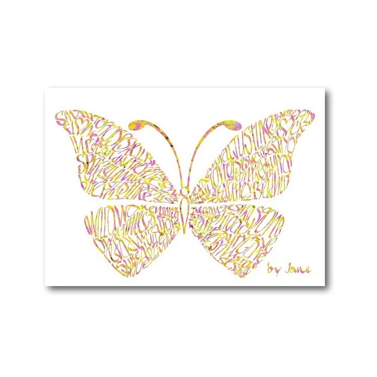 Grande carte de papillon de confettis A5 avec texte de calligraphie