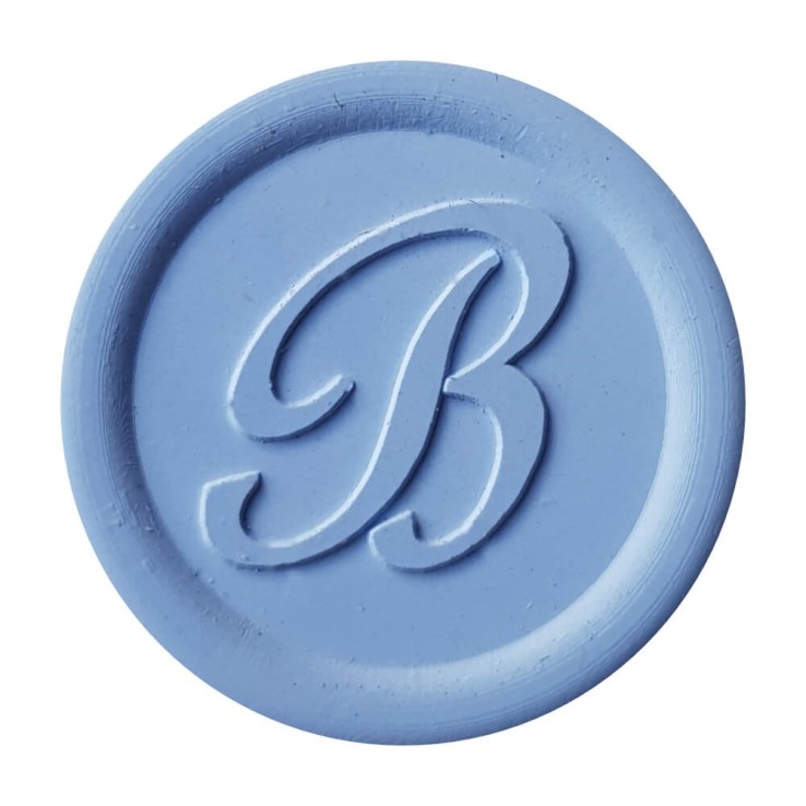 Delicate pastel light blue wax seal created with Bortoletti sealing wax