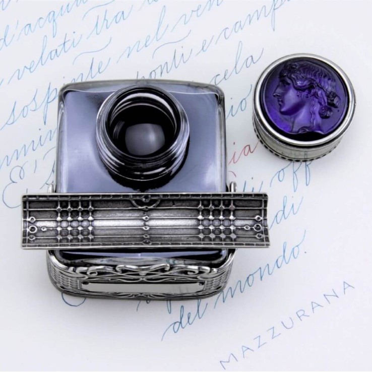 Bortoletti Sospiri bronze inkwell with cameo glass lid