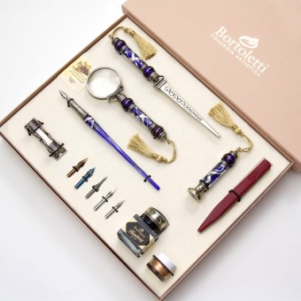 Blue Cornaro Murano glass desk set by Bortoletti