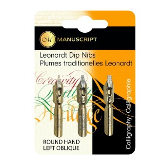 Manuscript left-handed Leonardt round hand nib set for dip pen calligraphy