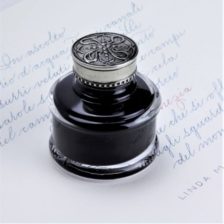 Bortoletti Cal50 glass and bronze inkwell with 50ml Hamburg ink
