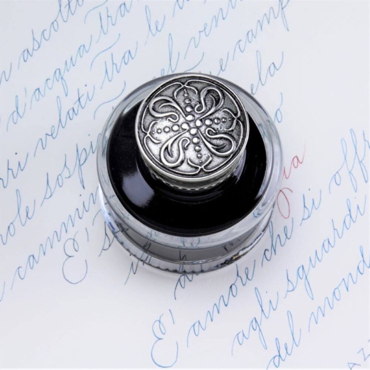 Bronze screw cap detail on Bortoletti Cal50 inkwell