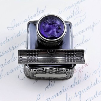 Bortoletti Cal60 Vivaldi bronze and glass inkwell with cameo lid 2
