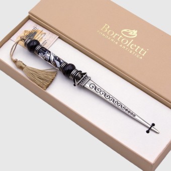 Bortoletti Apriscatole in vetro ALPACA con perle di foglia d'argento di Murano