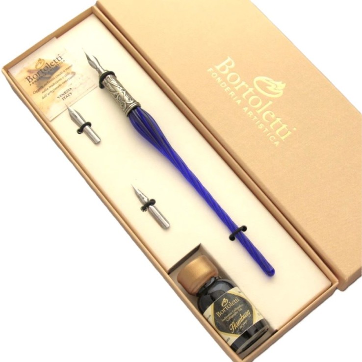 Bortoletti Molin blue glass calligraphy kit set03