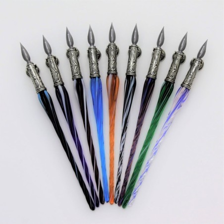 Nine colours of Bortoletti Molin twisted Murano glass calligraphy pen