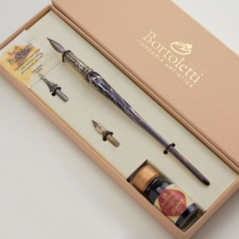 Bortoletti Grimani Murano glass calligraphy set with silver leaf