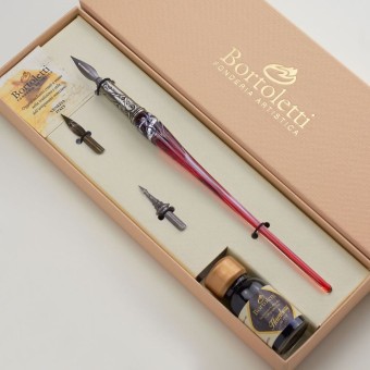 Bortoletti Grimani Murano glass calligraphy set with silver leaf 2