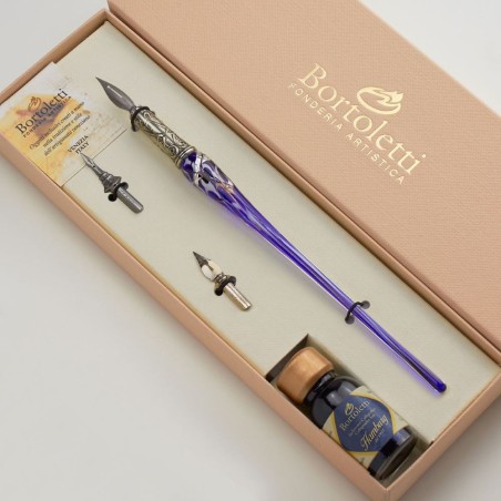 Blue Bortoletti Grimani Murano glass calligraphy set