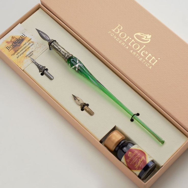 Green Bortoletti Grimani Murano glass calligraphy set