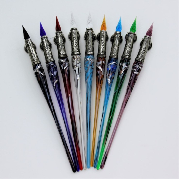Bortoletti glass nib pen with silver leaf detail
