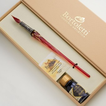 Red Bortoletti Gaggia Murano glass dip pen