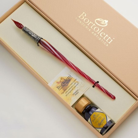 Red Bortoletti Orseolo Murano glass calligraphy set