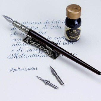 Bortoletti Bembo wooden calligraphy pen set with bronze pen rest 2