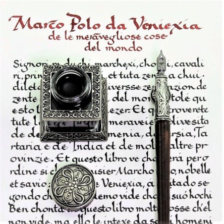 Palladio houten kalligrafie pen en inktpot door Bortoletti