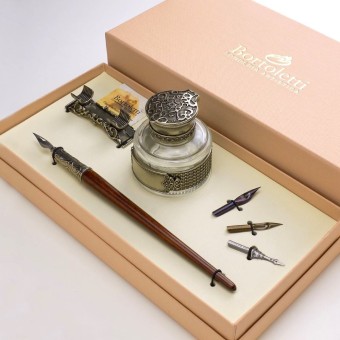 Bortoletti Gritti wooden calligraphy set with bronze inkwell