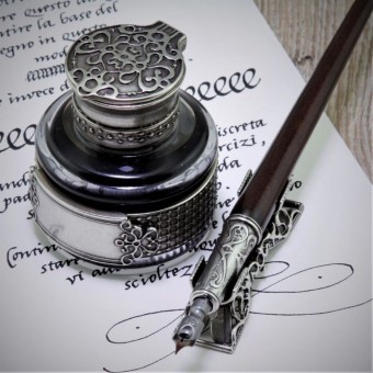 Bortoletti Calligraphie en bois Gritti avec inkwell en bronze 2