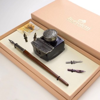 Bortoletti Tiziano wooden calligraphy set with bronze inkwell
