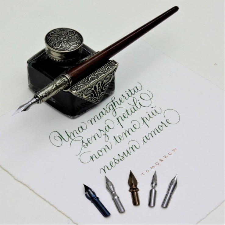 Tiziano wooden calligraphy pen and inkwell by Bortoletti