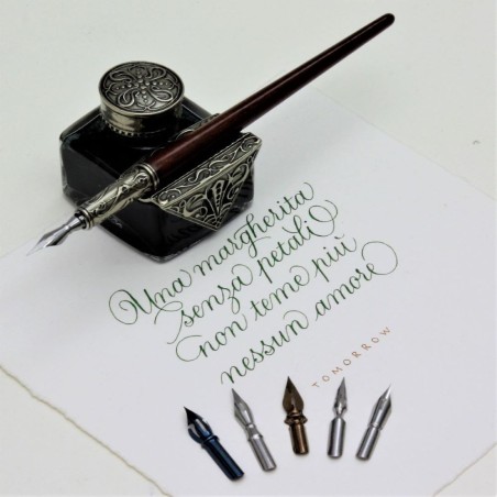 Tiziano wooden calligraphy pen and inkwell by Bortoletti