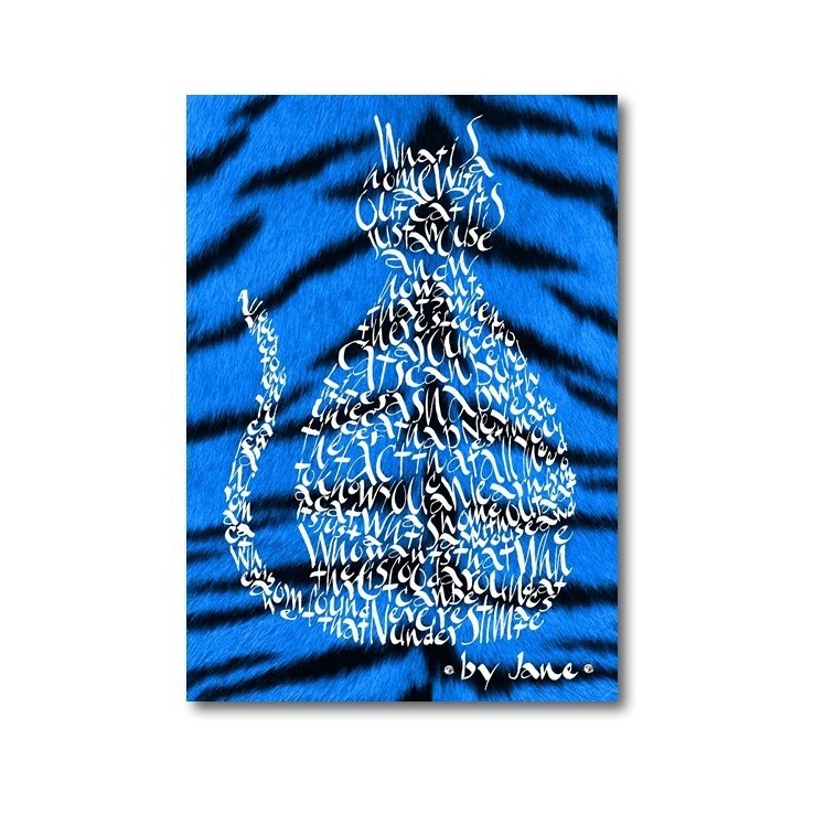 Elektrisk Blå Tiger Skin Cat Card By Calligraphy Arts